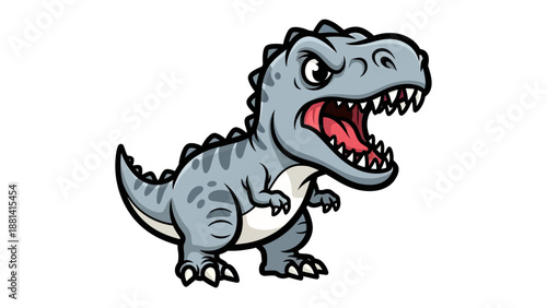Angry Dinosaur Illustration: A fierce illustration of a Tyrannosaurus Rex in full rage, teeth bared in a display of primal ferocity.