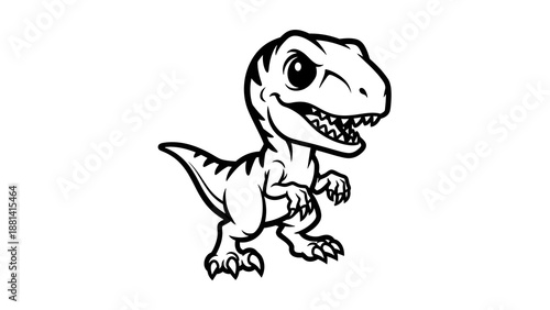 Tiny Tyrannosaurus Rex Illustration: A black-and-white illustration of a cartoon Tyrannosaurus Rex, capturing the fierce yet endearing essence of the prehistoric predator. 