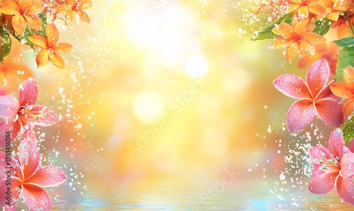 Fresh Summer Background for Songkran Festival with Plumeria and Bokeh Lights
