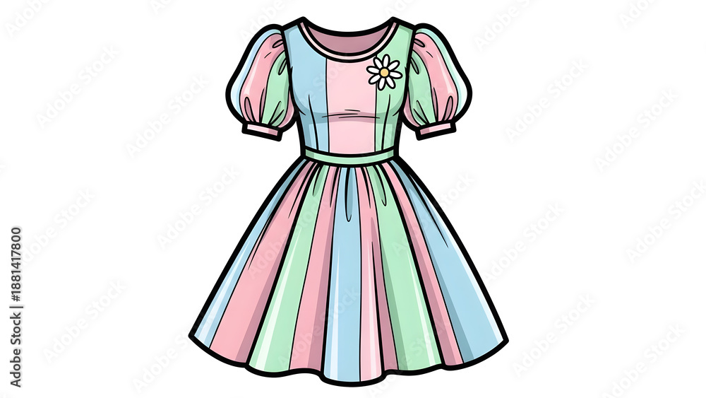 Fototapeta premium A cute cartoon dress fashion illustration with stylish details