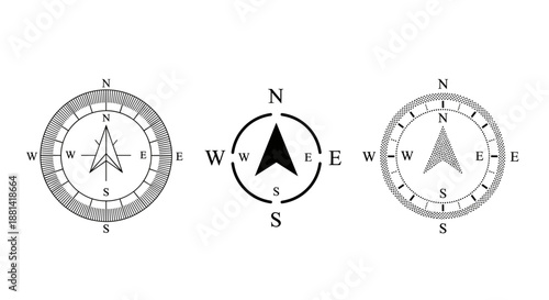 Navigation Compass Icons with Cardinal Directions