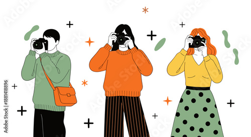 Group of Photographers Taking Pictures Illustration