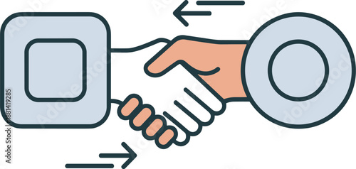 Handshake Exchange Concept Illustration with Direction Arrows, Flat Line Icon
