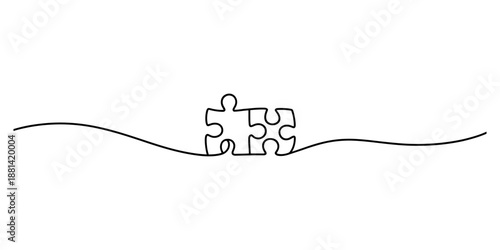 Minimalist single line art illustration of two puzzle pieces connecting, representing partnership and solution Vector, illustration