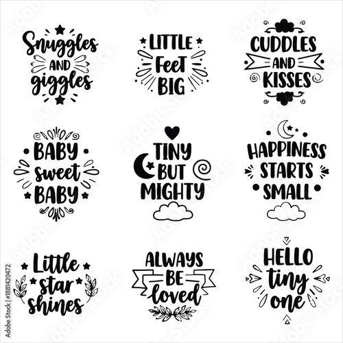 Cute Baby Quotes and Phrases Vector Illustration