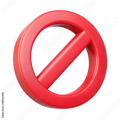 3d Red prohibition sign isolated on transparent background