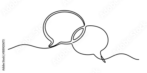 Continuous line drawing of two overlapping speech bubbles symbolizing communication and discussion Vector, illustration