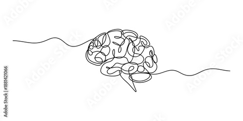 A continuous line art drawing of a human brain, symbolizing thought and creativity Vector, illustration