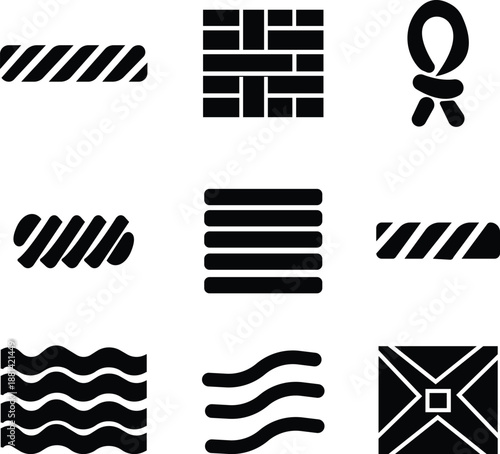 Arc twisted icon set, showing a curved spiral or twisted arc shape. linear pull, luminous thread Ideal for abstract design, motion graphics, technology visuals, lapps web interfaces, and infographics.