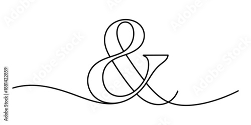 A continuous one-line art drawing of an ampersand symbol on a minimalist white background Vector, illustration