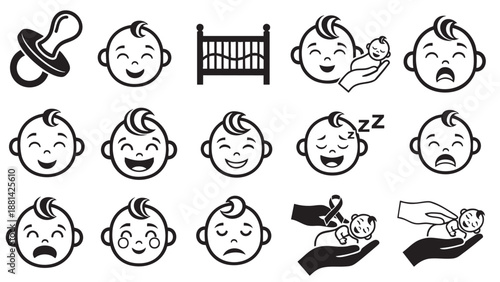 Vector illustration of baby emotions and sleep stages during development