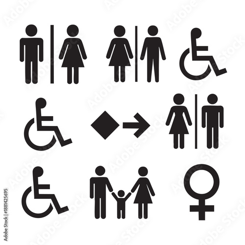 Vector illustration of diverse people and disability accessibility symbols