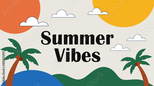 Minimalist Tropical Summer Vibes Illustration with Palm Trees and Sunny Sky