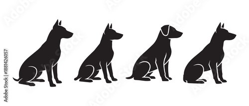Dog Silhouette Vector Set with Standing and Sitting Canine Profiles