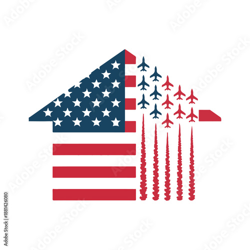 American Flag Fighter Jet Vector Illustration for Patriotic Home and Military Decor