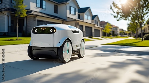 Autonomous Delivery Robot Driving on Suburban Sidewalk