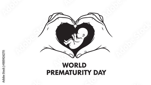 World Prematurity Day awareness symbol with mother and baby illustration