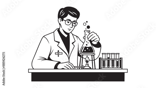 Young scientist conducting chemistry experiment in laboratory setting