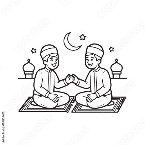 Muslim Men Eating Dates and Drinking Water for Ramadan Iftar Celebration Vector Illustration Set