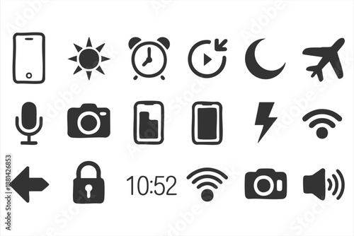 Web App Interface Symbols for Navigation Bars and System Indicators