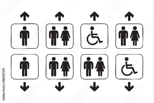 Accessibility Elevator Icons for Public Facilities and Navigation Systems