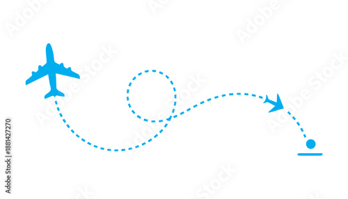 Airplane Route Icon with Dotted Flight Path for Travel and Navigation Design