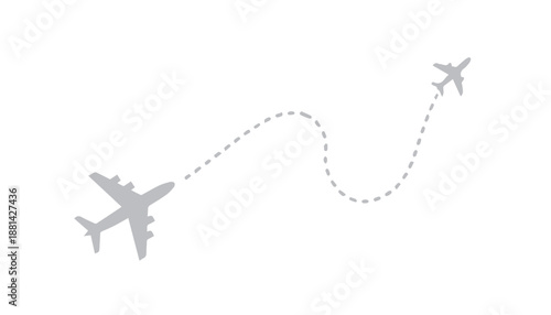 Two gray silhouette airplanes charting different routes on a white background, ideal for logistics or comparative travel planning.