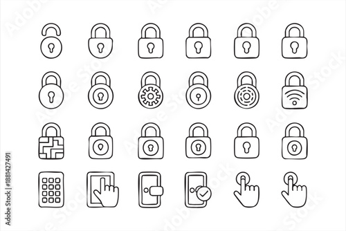 Security Lock Icons for Authentication UI, Login Screens, Access Control Systems