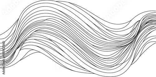 Abstract black and white flowing wavy line art background design element for modern visual concepts