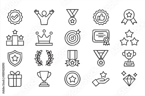Award Badge Icons for Loyalty Programs, Performance UI, Digital Recognition