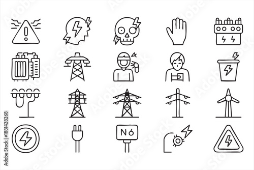Electrical Safety Icons for Power Systems, Hazard Alerts, Utility Dashboards