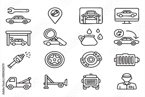Car Maintenance Icon Collection for Auto Service Applications