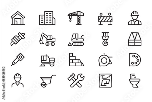 Construction Line Icons for Building and Contractor UI Dashboards