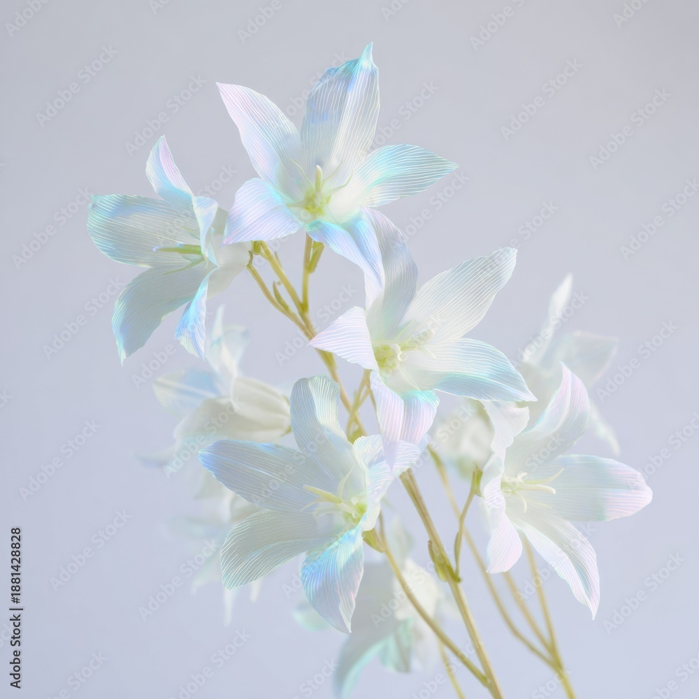 Obraz premium Campanula Rotundifolia Harebell Flowers with Iridescent Petals Isolated on Plain White Background for Botanical Study and Nature App Interface Design