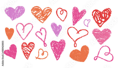 Sketchy hearts collection. Charcoal crayon chalk heart doodle set. Cute childish drawings. love symbol. Great for branding, packaging, greeting cards, posters, social media, stickers