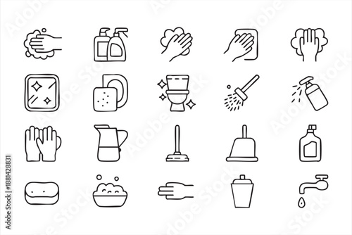 Sanitation and Handwashing Icons for Health Safety Visual Systems