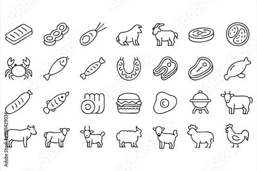 Cooking and Butcher Food Icons for Menu and Kitchen Graphics