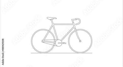 Minimalist black and white line art drawing of a classic road bicycle standing on a flat surface