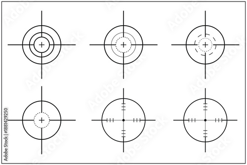 Six different bullseye targets with various ring patterns
