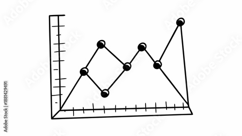 Graph illustrating data trends with peaks and troughs on a coordinate plane from a straightforward viewpoint