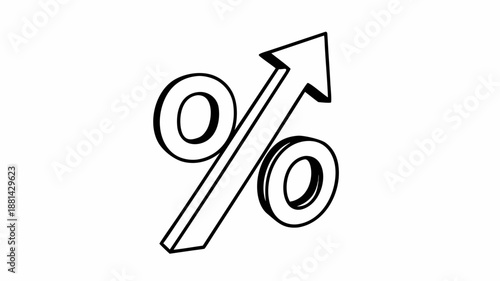 Percent sign and upward arrow, symbolizing increase or growth, simple graphic, modern style, isolated on neutral background