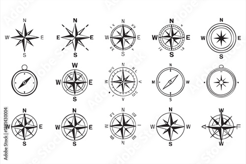Compass Navigation Icons for Geographic and Travel Applications