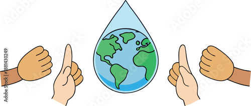 Hands protecting the earth inside a water drop