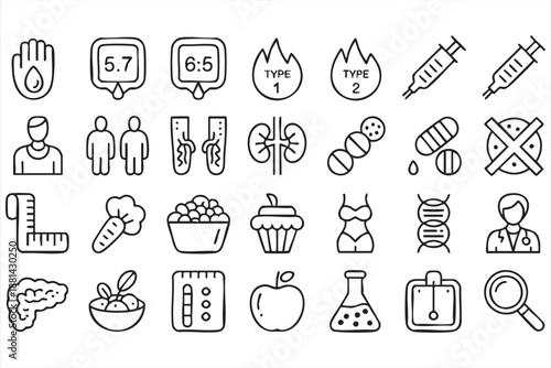 Diabetes Treatment and Monitoring Icons for Healthcare Software