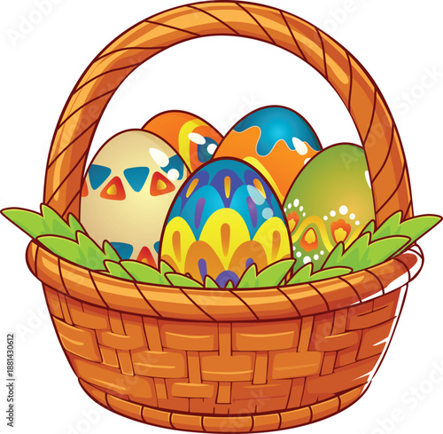 easter eggs in wooden basket