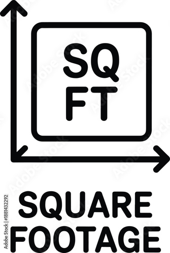 Square footage icon with arrows and text