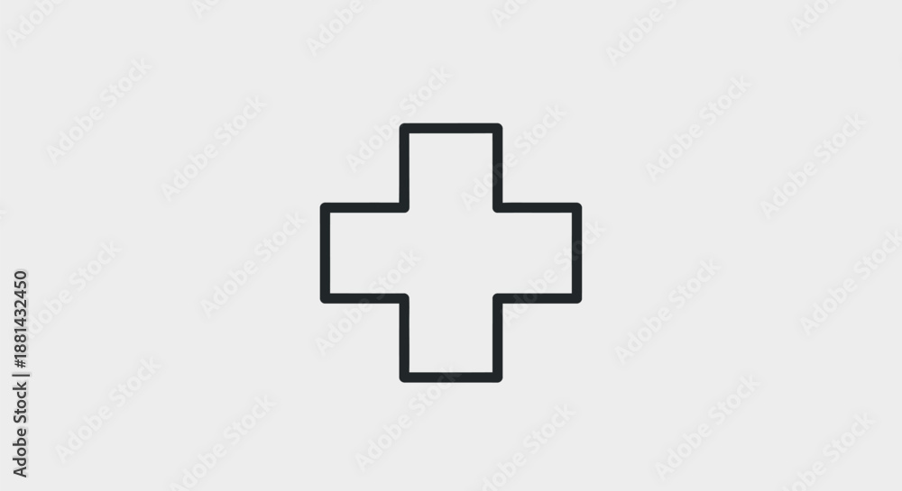 Obraz premium Geometric Outline Medical Cross Icon. Minimalist First Aid Symbol for Healthcare, Pharmacy, and Emergency Services Interface Design.