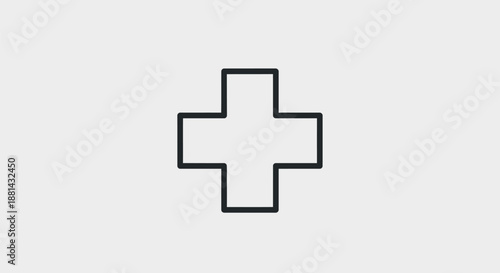 Geometric Outline Medical Cross Icon. Minimalist First Aid Symbol for Healthcare, Pharmacy, and Emergency Services Interface Design.