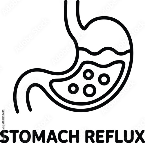 Stomach reflux icon outline medical illustration