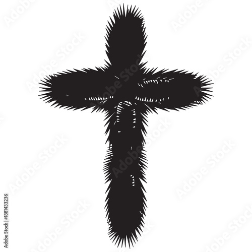 Silhouette of Jesus Christ with Halo Riding a Donkey Over Palm Branches for Palm Sunday